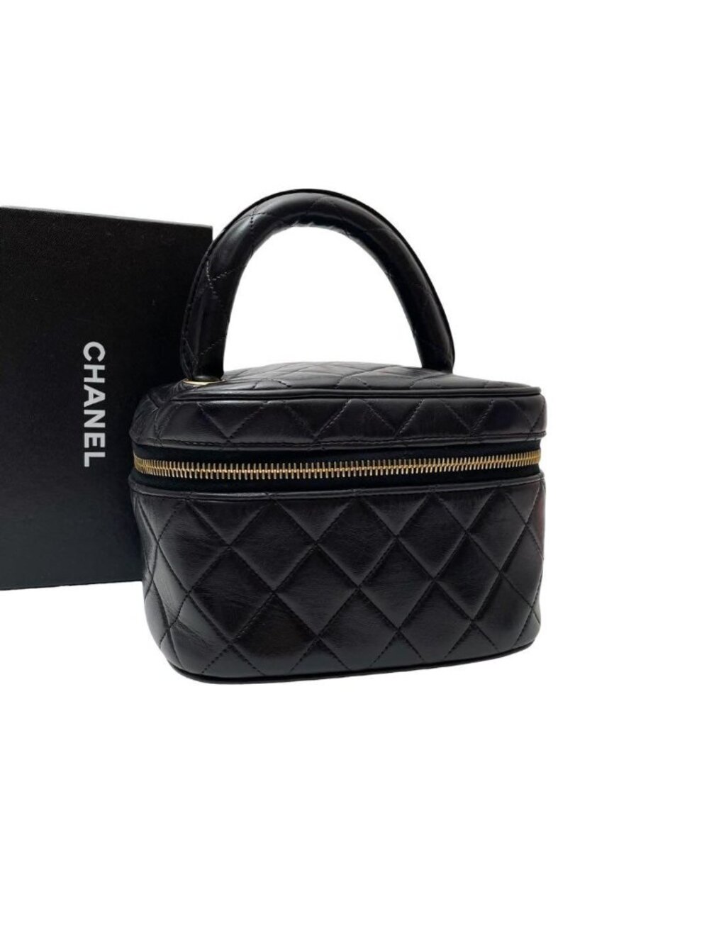 Chanel Quilted Lambskin Hand Bag Vanity Black